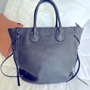 COACH TATUM TALL TOTE IN WHIPLASH LEATHER GUNMETAL BLACK